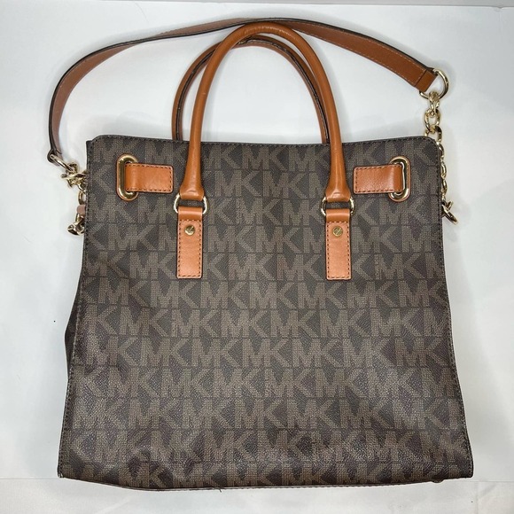 Michael Kors Hamilton Monogram Lock Gold Chain Bag Signature Large w Dust Bag - Picture 6 of 8